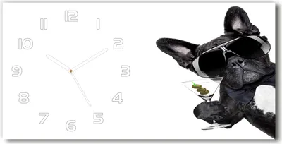 Produktbild von Wanduhr aus Glas – 60x30 cm - Glasbild - Glasuhr - Gehärtetes Glas - weisse-zeiger - Hund mit Martini
