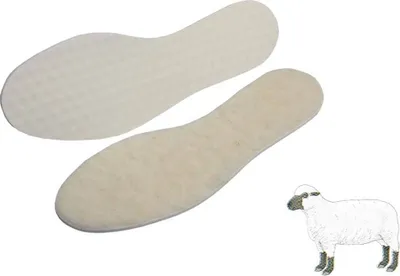 Produktbild von 2 Paar Schurwoll Einlegesohlen mit Komfort polsternder Latexschaum Unterseite Gr. 38/39