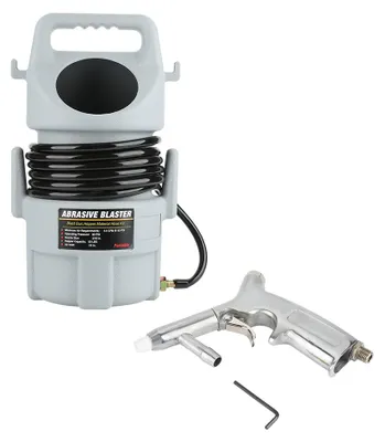 Image de Appareil de sablage pneumatique portable, pistolet de sablage, tuyau de 4,5 mètres, réservoir de 22,7 kg. Entonnoir