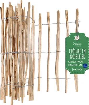 Image de Creative Home Clôture en Bois de Noisetier - 90 cm x 5 m - Espacement de 7-9 cm