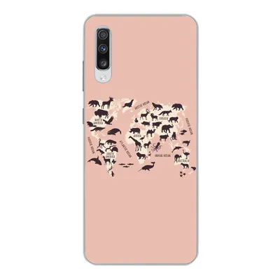 Produktbild von MuchoWow® Handyhülle Schutzhülle Hülle für Samsung Galaxy A70 Weltkarte - Tiere - Scherenschnitt Silikon Softcase Handy Hülle - Schutzhaube