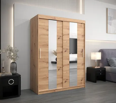 Obrázek produktu pro Šatní skříň se zrcadly MARGARET - šířka 150 cm, dub artisan