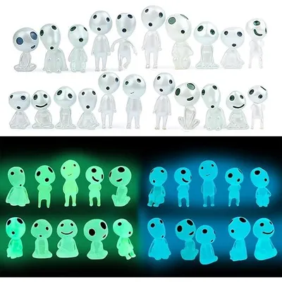 Produktbild von Leuchtender Elfenbaum, 20-teiliges Prinzessin Mononoke Figurenset, Elfenbaum-Figuren, leuchtende Geisterfiguren, Harz-Prinzessin Mononoke Landschaftsornament, für Haus- und Gartendekorationen