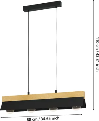 Image de Eglo 900444 TARRAFO E27 4-fois Suspension 880x150mm Noir Marron