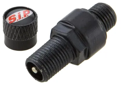 Obrázek produktu pro Ventil bezdušové pneumatiky SIP, kovové, černé, průměr 30 mm, s logem, pro skútry Vespa/Lambretta