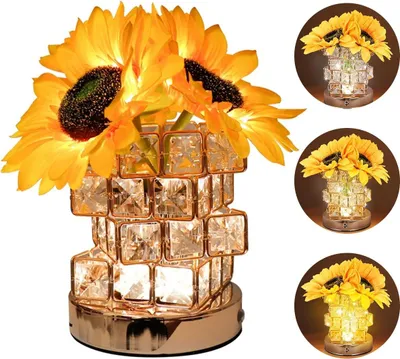 Produktbild von Elegante LED Blumentischlampe, Sonnenblume & Rose Design, 800mAh Akku, Touch-Steuerung, dimmbar, USB Ladefunktion