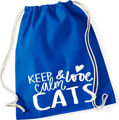 Produktbild von Huuraa Turnbeutel Keep calm and love Cats 12 Liter Bright Royal Baumwolle Rucksack Geschenkidee
