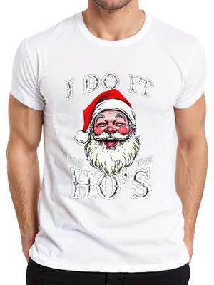 Immagine prodotto di I DO IT FOR THE HO'S Babbo Natale umorismo divertente T-shirt natalizia da uomo, bianca, XL