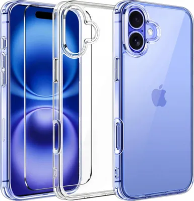 Immagine prodotto di Custodia per iPhone 16 Custodia trasparente a 360° + vetro protettivo 9H