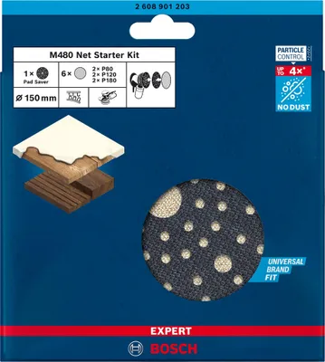Produktbild von EXPERT M480 Schleifnetz Starter Set, Schleiftellerschoner, 150mm, K80-180, 7tlg.