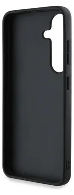 A black phone case is shown from the inside, with cutouts for the camera and buttons visible.