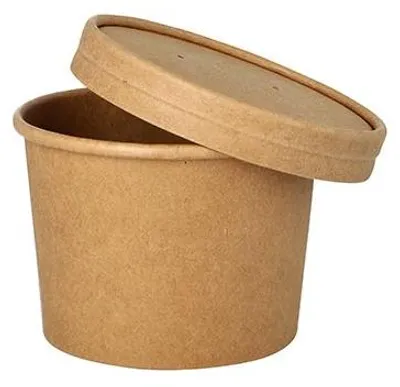 Produktbild von 500 Suppenbecher + Deckel, Pappe rund 350 ml Ø 9,8 cm · 7 cm braun