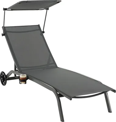 Produktbild von COSTWAY Sonnenliege mit Rollen, Dach und Getränkehalter, Gartenliege mit Verstellbarer Rückenlehne, Terrassenliege, Outdoor-Liegestuhl, Strandliege für Garten, Terrasse, Pool (Braun)