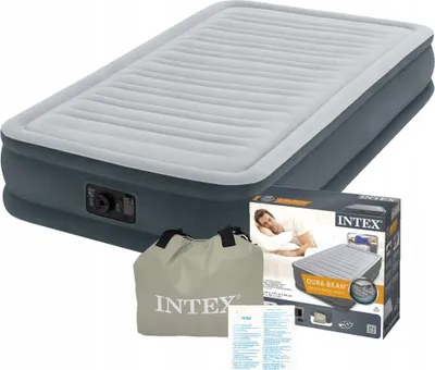 Zdjęcie produktu dla Materac dmuchany z wbudowanym kompresorem, jednoosobowy, turystyczny, Air Bed Comfort-Plush Twin, zestaw z pompką, 191 x 99 x 33 cm, Intex 67766