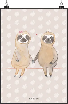 Produktbild von Mr. & Mrs. Panda Bild Faultier Pärchen DIN A2 - Beige Pastell - Geschenk, wanddeko, Liebespaar, drucke, Liebe, Wandbild, Wanddekoration, faul, Plakat