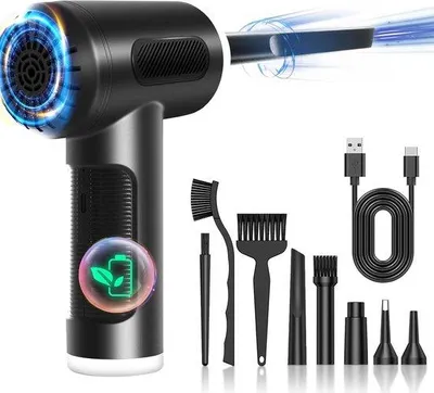 Immagine prodotto di Soffiatore elettrico per polvere a 3 velocità con batteria da 6000 mAh e spazzola di pulizia
