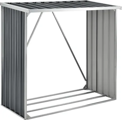 Imagen del producto de Estantería para leña In-OutdoorMatch Gigi, de acero, para uso interior y exterior – Almacenamiento de leña – 156 x 80 x 152 cm – Color antracita – Acero galvanizado