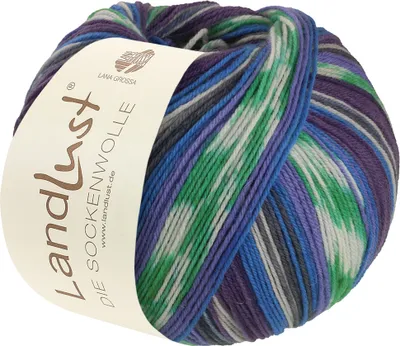Produktbild von Lana Grossa Landlust DIE SOCKENWOLLE 100 g 4-fach Sockenwolle von Lana Grossa und Landlust 420 m Farbe 718 - Blau/Dunkelviolett/Veilchenblau/Weiß/Jade/Dunkelgrau/Jeans