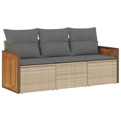 Produktbild von vidaXL 3-tlg. Garten-Sofagarnitur mit Kissen Beige Poly Rattan