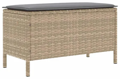 Image de Pouf de jardin beige et gris clair 80 x 38 x 42 cm en rotin PE