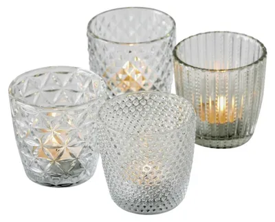 Imagen del producto de Omgoods - Juego de 4 farolillos para velas, vidrio decorativo, diámetro de 8 cm