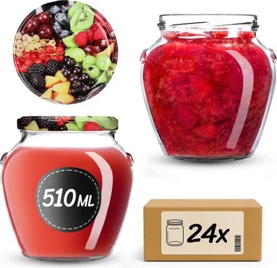 Productafbeelding van KADAX Inmaakpotten, 510 ml, met schroefdeksel, diameter 82 mm. Inmaakpotten met deksel, geschikt voor het inmaken van honing, fruit en groenten. Inmaakpotten (voor fruit, 24 stuks)