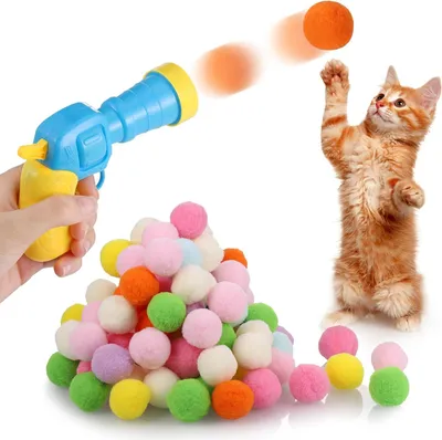 Produktbild von Interaktives Katzenspielzeug: Plüschball mit 100 weichen Pompons für das Training und die Bewegung Ihrer Katze