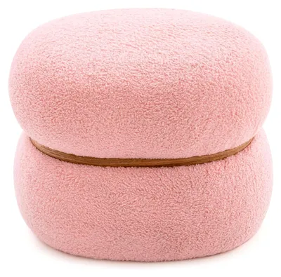 Produktbild von Hocker für den Schminktisch, Schminkhocker aus Sherpa, ovaler Sitzhocker bis 300 kg belastbar, gepolsterter Fußhocker für Wohnzimmer, Schlafzimmer und Flur, 44 x 35 x 35 cm, Rosa