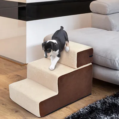 Produktbild von Haustiertreppe Hundetreppe Katzentreppe 3 Stufen für Katzen und Hunde Plüsch Beige, Plüsch, Schaumstoff, 54 x 40 x 39 cm