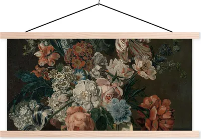 Produktbild von MuchoWow® Textilposter Stilleben mit Blumen - Gemälde von Cornelia van der Mijn 120x60 cm mit holzfarbenen Rahmen - Klemmleiste