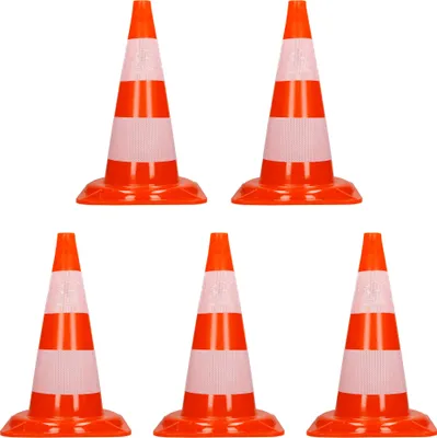 Produktbild von ECD Germany 5 Stück Verkehrskegel Pylone 47 cm, Orange-Weiß, Verkehrsleitkegel mit 2 reflektierenden Streifen, stapelbar & flexibel