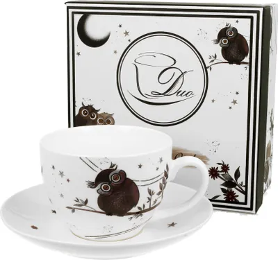 Produktbild von DUO ANIMALS Tasse 250 ml CHARMING OWLS mit Untertasse, New Bone China Porzellan