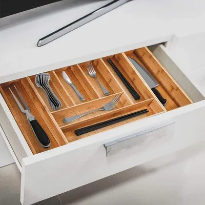 Produktbild von Bamboo-Organizer - Ausklappbar mit 8 Fächern - Anpassbar in der Größe - für Besteck und Küchengeschirr