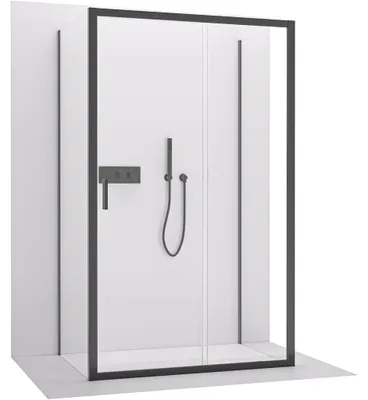 Immagine prodotto di Cabina doccia angolare Varone LINE U L/P - vetro da 6 mm - nero opaco, vetro trasparente - 110x90x195 cm - scorrevole