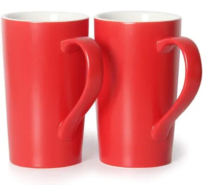 Immagine prodotto di Tazze da caffè grandi, 600 ml, in Vetroceramica, con manico, set da 2, colore rosso
