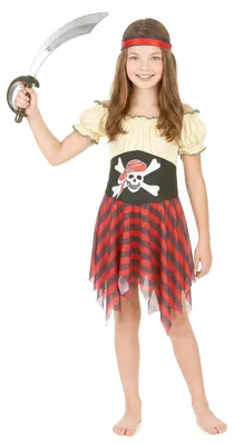 Produktbild von Piratinnenkostüm für Mädchen schwarz-rot-beige L 10-12 Jahre (130-140 cm)