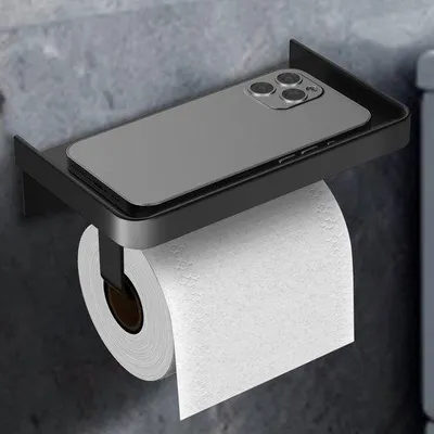 Produktbild von Edelstahl-Toilettenpapierhalter schwarz selbstklebend