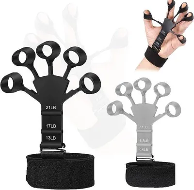 Image de Appareil d'entraînement pour extenseurs des doigts en 2 parties – Renforceur de la force des mains et des pieds (noir + gris)