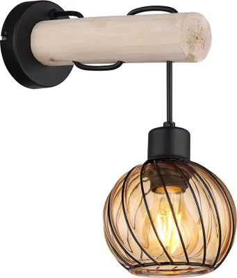 Produktbild von LED Wandleuchte, Holz, Glas Amber, schwarz, H 30 cm