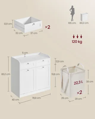 Produktbild von VASAGLE Badschrank mit Wäschekörbe, Wäscheschrank, Badezimmerschrank mit 2 Schubladen und 2 Wäscheboxen, herausnehmbare Innentaschen mit Griffen