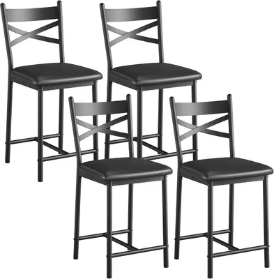 Produktbild von Barhocker 4er Set Sitzhöhe 56 cm Metall X Rückenlehne Barstuhl Küche schwarz