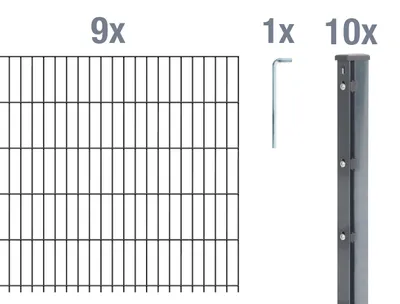 Immagine prodotto di Alberts 673918 Recinzione a doppia rete metallica come set di recinzione completo da 20 pezzi, antracite, altezza 203 cm, lunghezza 22,5 m