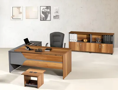 Produktbild von Büromöbel Grau Set 3tlg Eckbürotisch Komplettbüro Schrank Holz Gruppe
