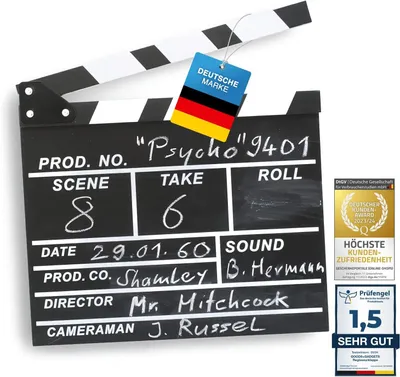 Immagine prodotto di Ciak da regista XXL nero – Ciak da regista originale hollywoodiano, lavagna scrivibile con gesso, oggetto di scena per home cinema e video