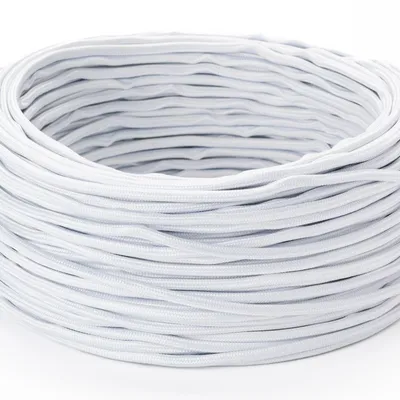 Zdjęcie produktu dla Bardzo cienki kabel tekstylny do żyrandoli, 1 metr/1m, kolor biały, kabel tekstylny powlekany, cienki kabel zasilający, 3-żyłowy 3x0,75mm² z żyłą uziemiającą