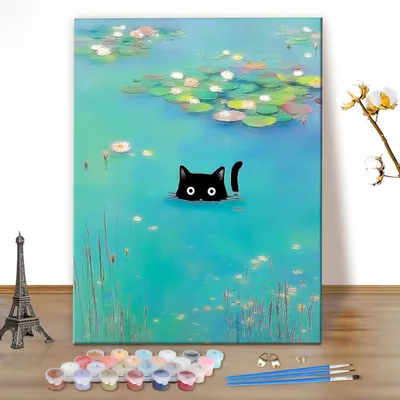Produktbild von Malen nach Zahlen Set Erwachsene Lustige Katze 40x50cm Leinwand Acrylfarben Pinsel