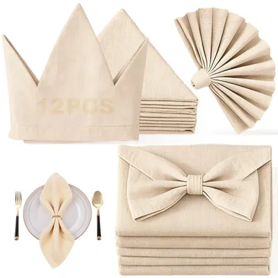 Stoffservietten 40x40 cm, 12er Set, Beige, Baumwolle, waschbar