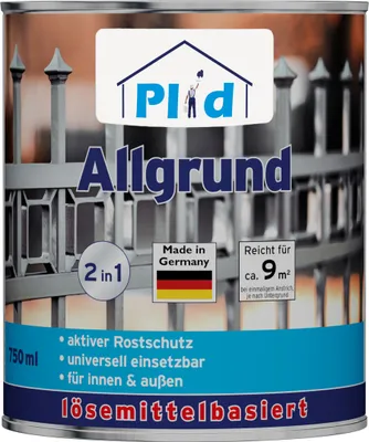Produktbild von Plid Allgrund Rostgrundierung 0,75L Weiß für ca. 9m² – Aktiver Rostschutz & Haftgrund für Metall, Eisen & Stahl – Korrosionsschutz Grundierung