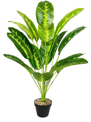 Image de Grand palmier artificiel en pot, en plastique, plante artificielle d'aspect réaliste, décoration artificielle en forme de palmier pour le salon, le balcon, la chambre, le bureau, le jardin, les mariages, la décoration d'intérieur (80 cm, jaune, fleur d'oiseau de paradis)