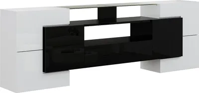 Productafbeelding van Tv Meubel 200 Cm Wit - Glazen Oppervlak Led Verlichting - Hout